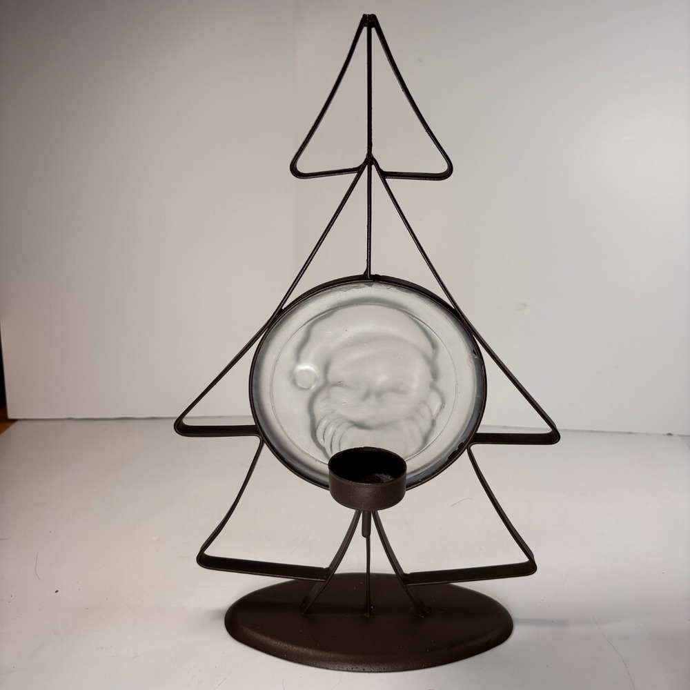 Nordic Scandinavia Holiday Decor Metal Christmas Tree Candle Holder Glass Santa - Picture 3 of 8